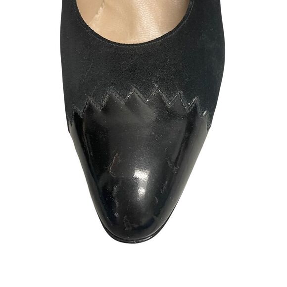 SALVATORE FERRAGAMO Suede Pumps Heel Shoes Patent Leather Black 8 - Picture 10 of 15